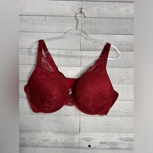 Auden Lace Push-Up Plunge Coverage Underwire Burgandy Bra 46D
